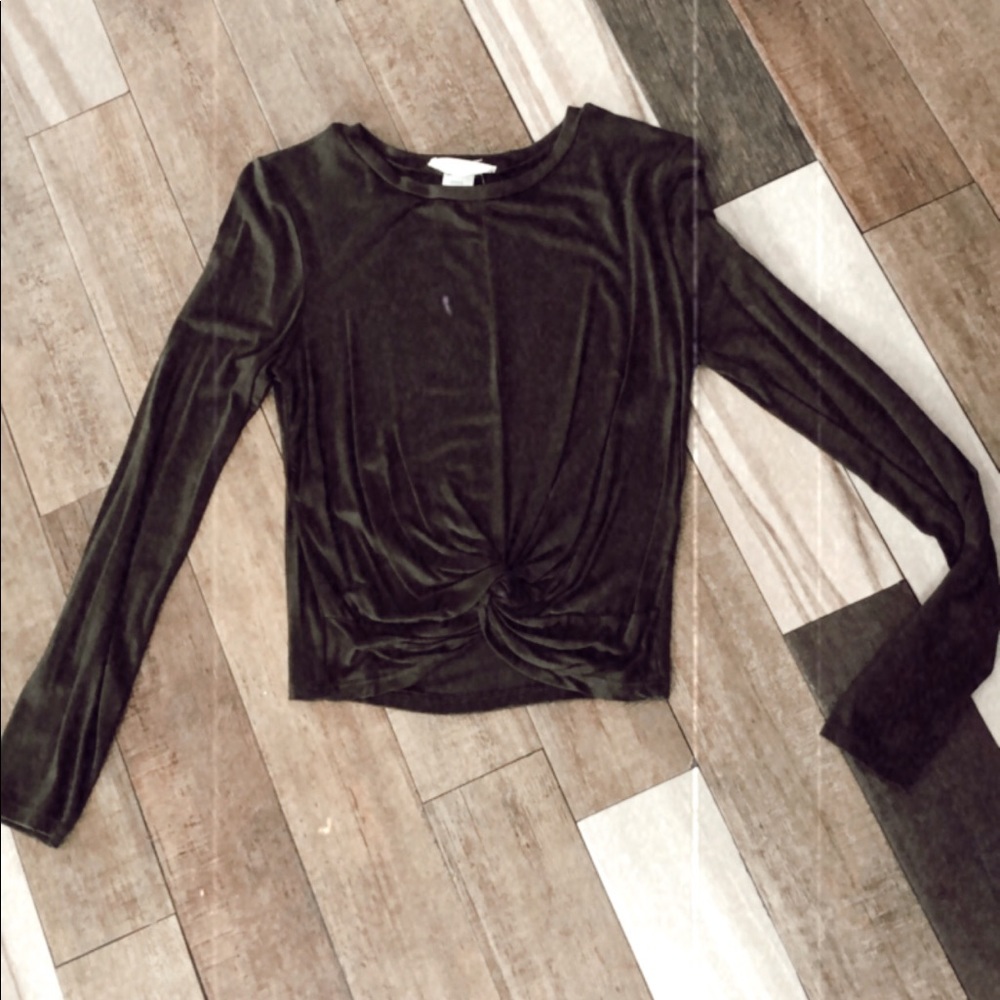 Army green twist-front top